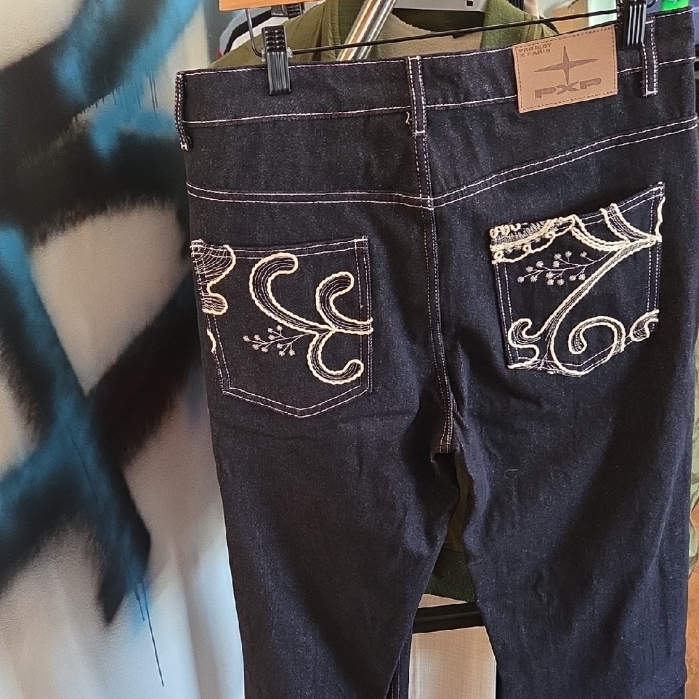 Men's Dark Navy Embroidered Relaxed Jeans